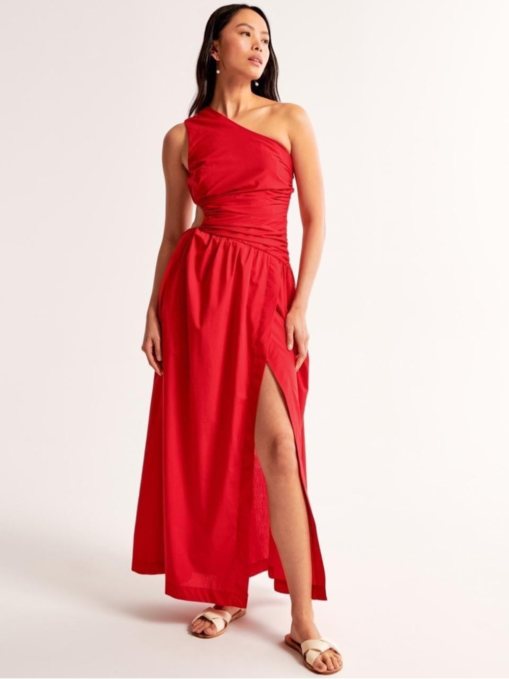 Abercrombie & Fitch Red One-Shoulder Maxi Dress with Side Slit